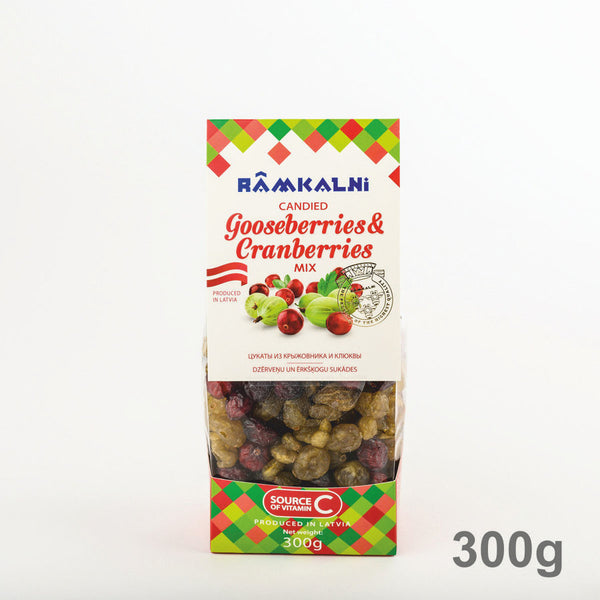 Rāmkalni | Ērkšķogu un dzērveņu sukādes | Candied gooseberries and candied cranberries mix  300g