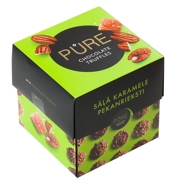 Pure | Milk chocolate truffles with salted caramel cream filling and pecan garnish 12