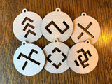 Christmas ornaments - Latvian symbols - round (wood - 6pcs)