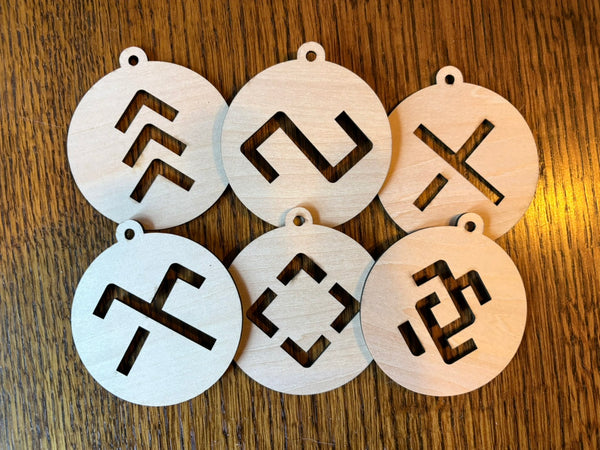 Christmas ornaments - Latvian symbols - round (wood - 6pcs)