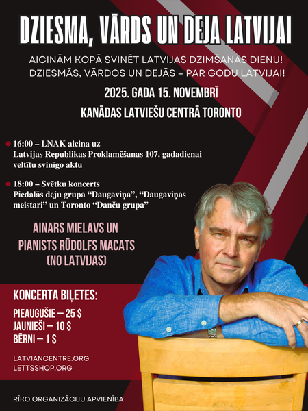 Koncerts ar Ainaru Mielavu "Dziesma, vārds un deja Latvijai" 15. novembrī