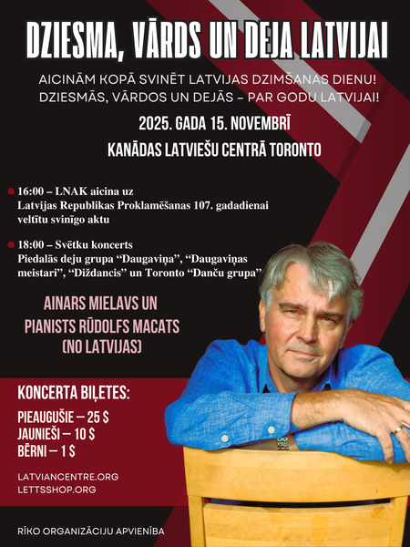 Koncerts ar Ainaru Mielavu "Dziesma, vārds un deja Latvijai" 15. novembrī