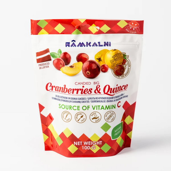 Rāmkalni | Dzērveņu un cidoniju sukādes | Candied cranberries and candied quince mix 100g