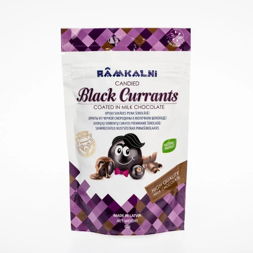 Rāmkalni | Upeņu sukādes piena šokolādē | Blackcurrants in milk chocolate 80g