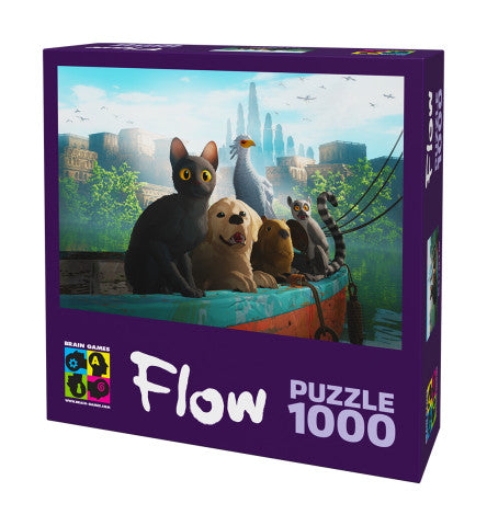 Puzzle 1000 FLOW: Cat, Dog, Capibara, Bird, Lemur on the boat