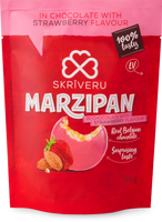 Skriveri | Marzipan in white chocolate with strawberry flavour 150g