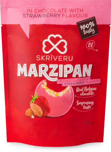 Skriveri | Marzipan in white chocolate with strawberry flavour 150g